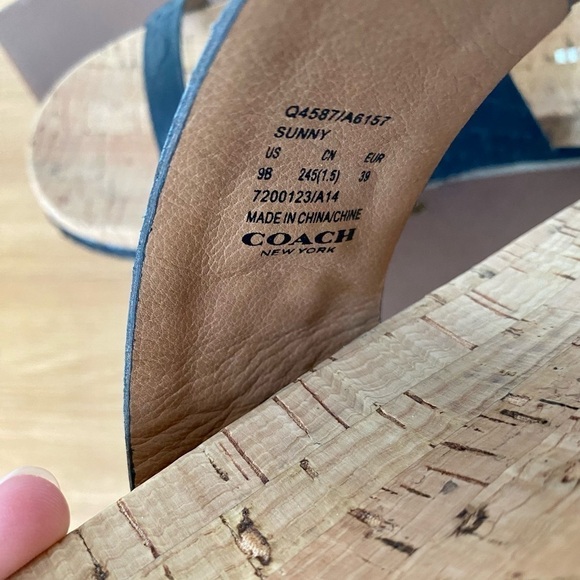 Coach New Women’s Size 9 Sunny Cut Snake Black Leather Cork Sandal Slides NIB - Picture 8 of 14